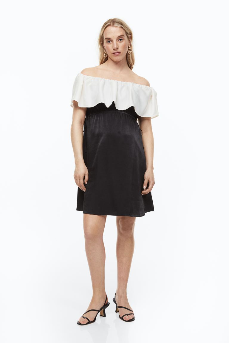 МАМА Платье с открытыми плечами H&M, черно-белый