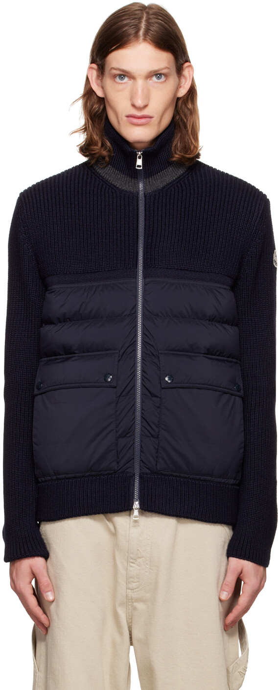

Темно-синий стеганый шерстяной кардиган Moncler