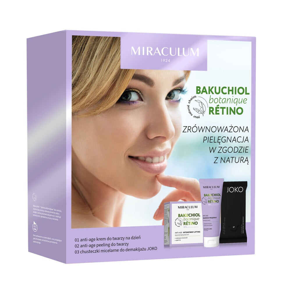 

Miraculum Набор дневных кремов для лица Bakuchiol Anti-Age 50мл + скраб для лица 100мл + мицеллярные салфетки для снятия макияжа 15шт