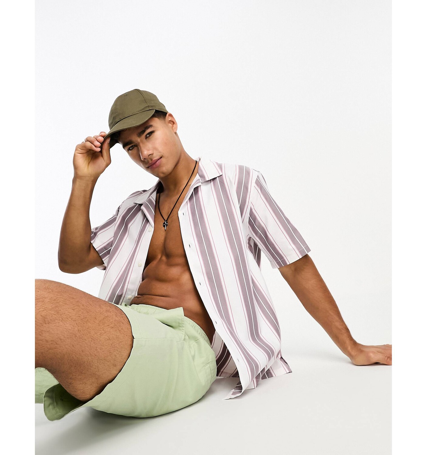 

Бело-розовая полосатая рубашка с коротким рукавом Abercrombie & Fitch