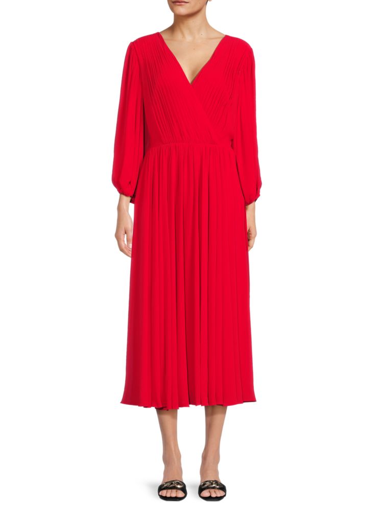 цена однотонное платье-миди со складками Mikael Aghal, красный