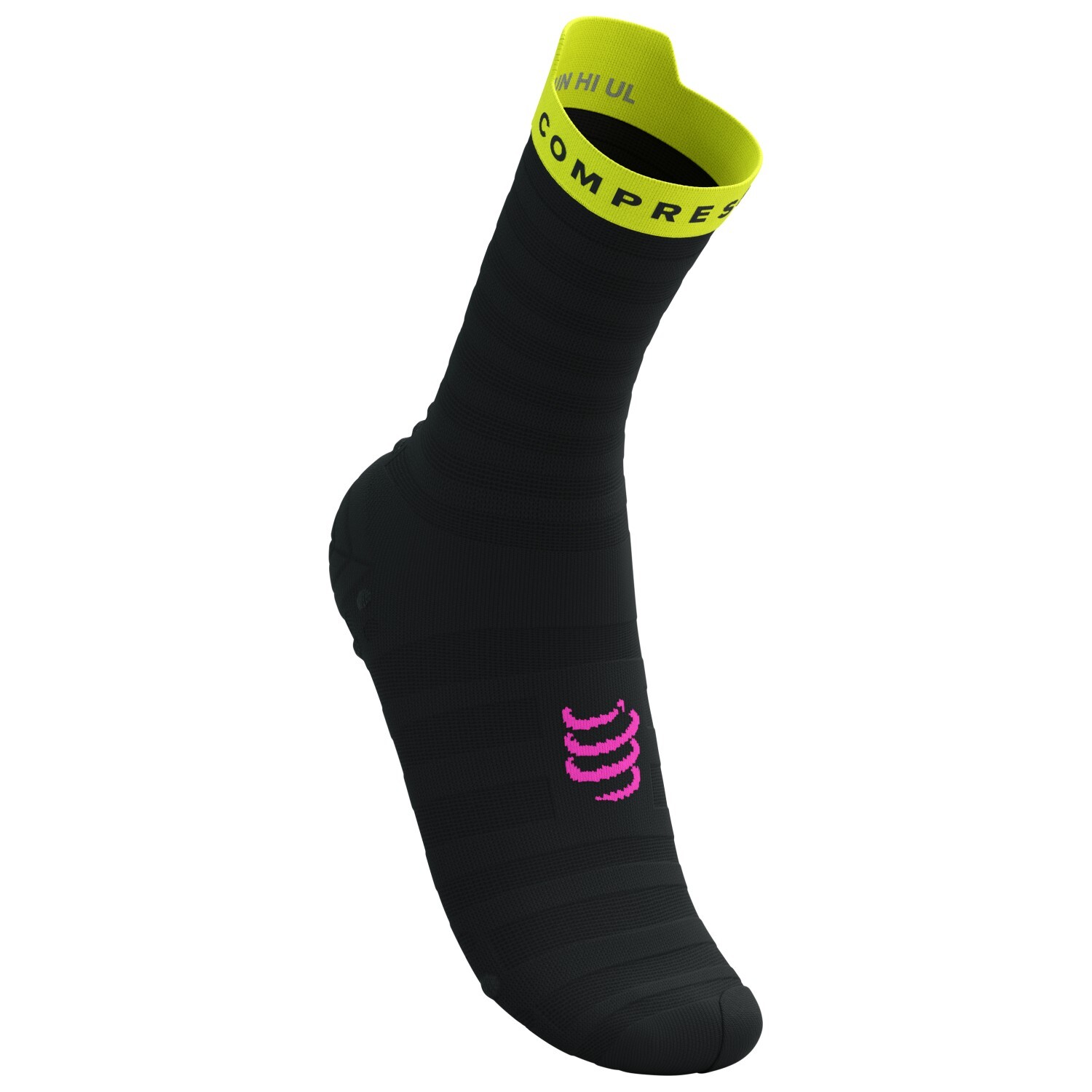 

Носки для бега Compressport Pro Racing Socks V4.0 Ultralight Run High, цвет Black/Safe Yellow/Neo Pink