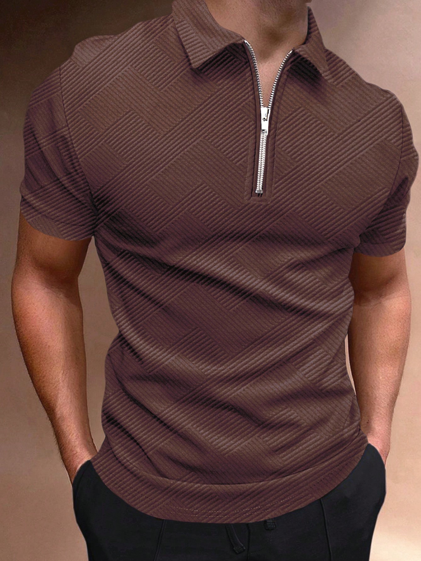 Мужская рубашка-поло с коротким рукавом Manfinity Homme с однотонной текстурой, кофейный коричневый