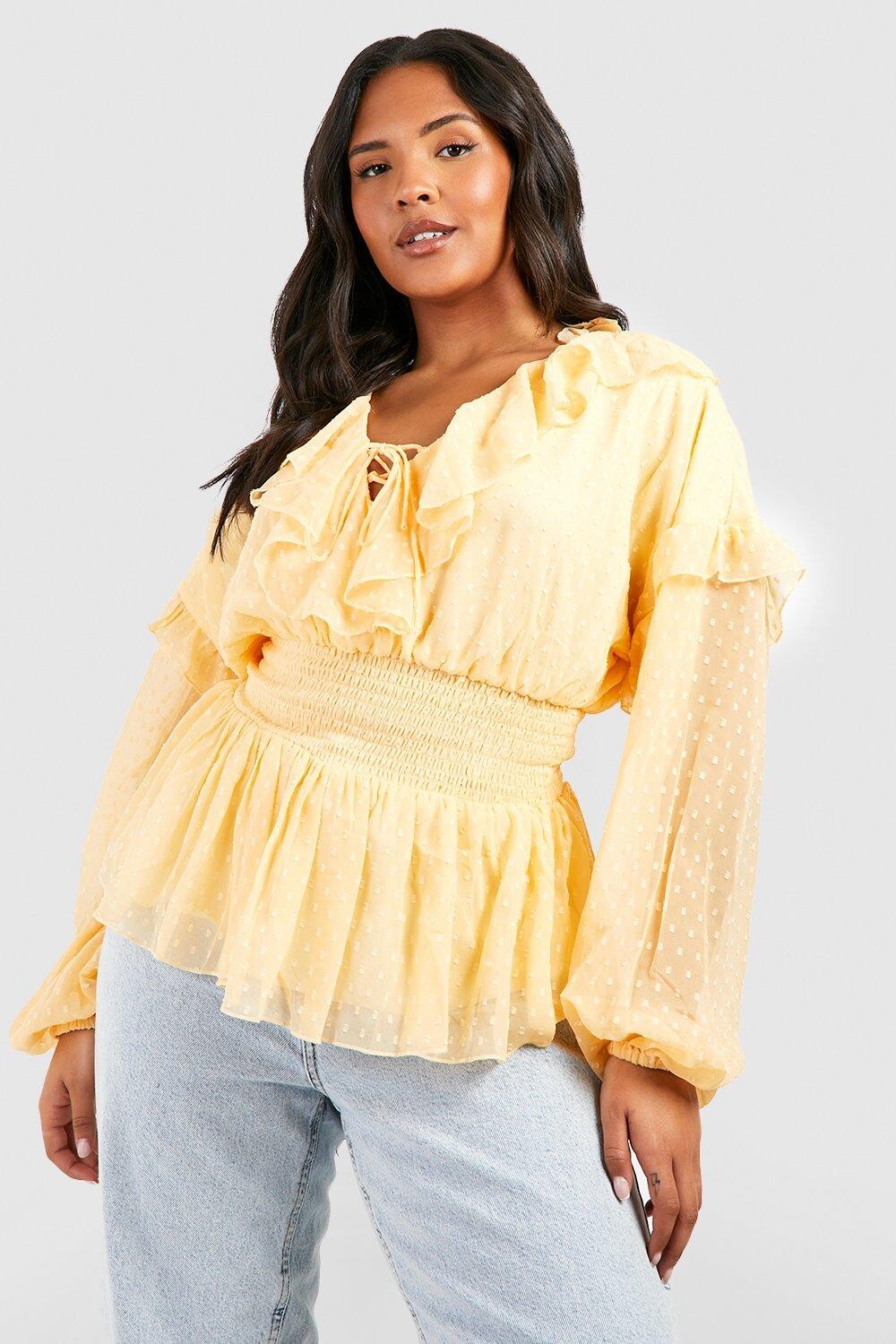 

Топ plus dobby mesh на шнуровке с баской Boohoo, абрикосовый