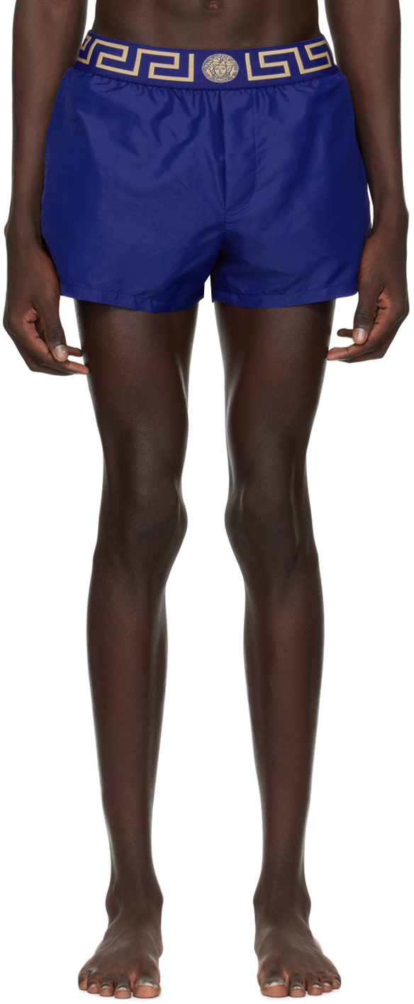Синие шорты для плавания с каймой Greca Versace Underwear шорты для плавания размер 60 синий