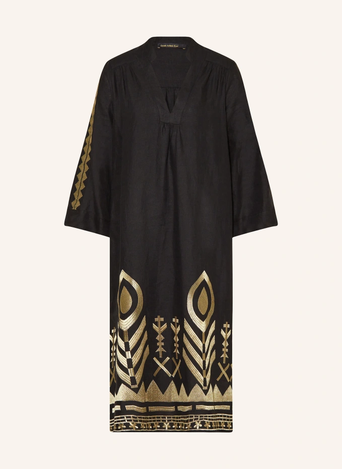 Пляжное платье перо из льна с рукавом 3/4 Greek Archaic Kori, черный
