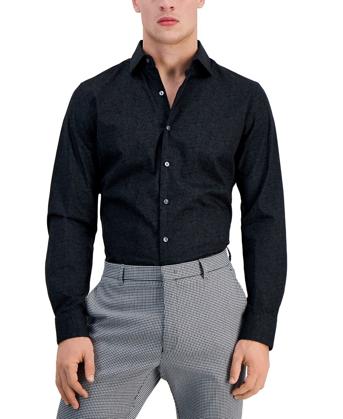 

Мужская классическая рубашка slim-fit performance stretch с цветочным принтом, созданная для macy's Bar III, черный