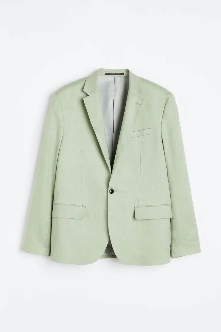 

Пиджак H&M Regular Fit Linen Jacket, светло-зелёный