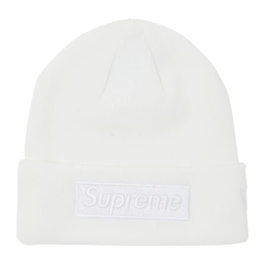 Шапка Supreme x New Era Box Logo Beanie, белый шапка с вышивкой еврейская ермолка