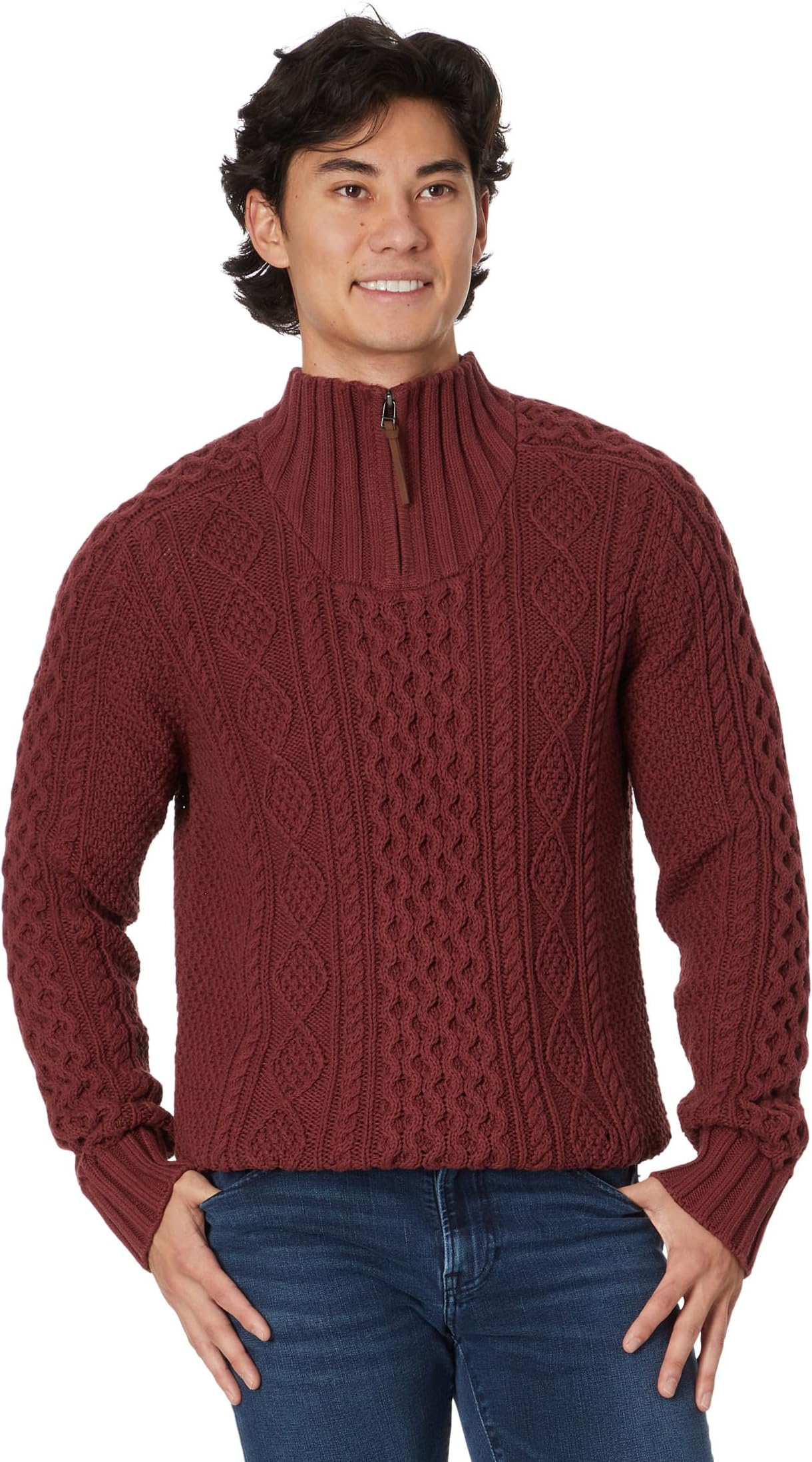 Фирменный хлопковый свитер «Рыбак» 1/4 L.L.Bean, цвет Burgundy