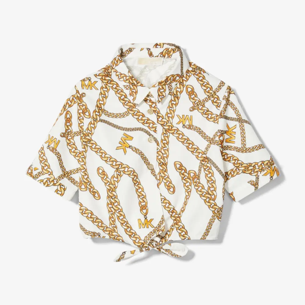 

Блуза Michael Kors Kids Chain-Link Logo Print, белый/золотой