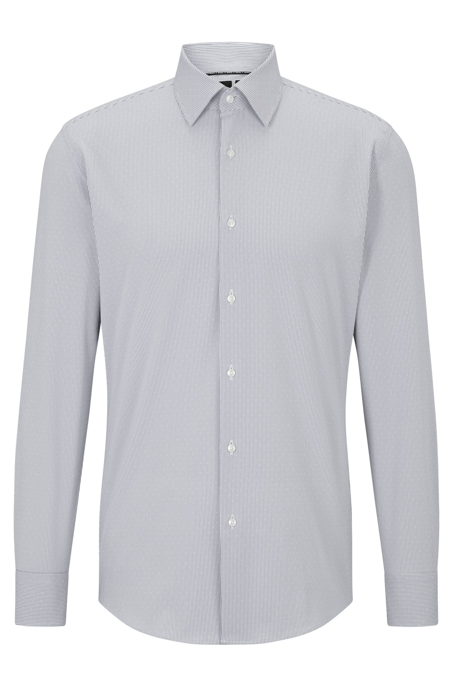 цена Рубашка Hugo Boss приталенного кроя из функциональной эластичной ткани в полоску, светло-серый