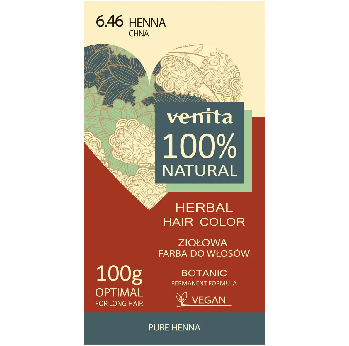 

Venita 100% Natural краска для волос травяная 6.46 чна, 100 г