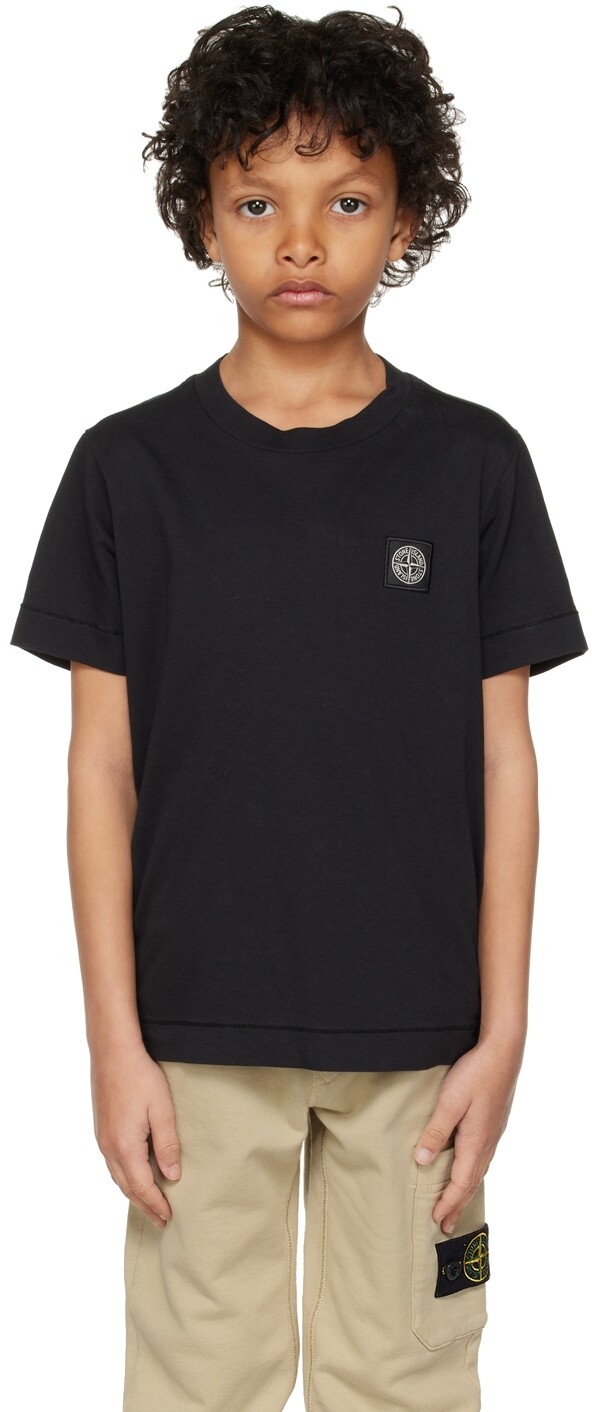 

Детская черная футболка с вышивкой Stone Island Junior