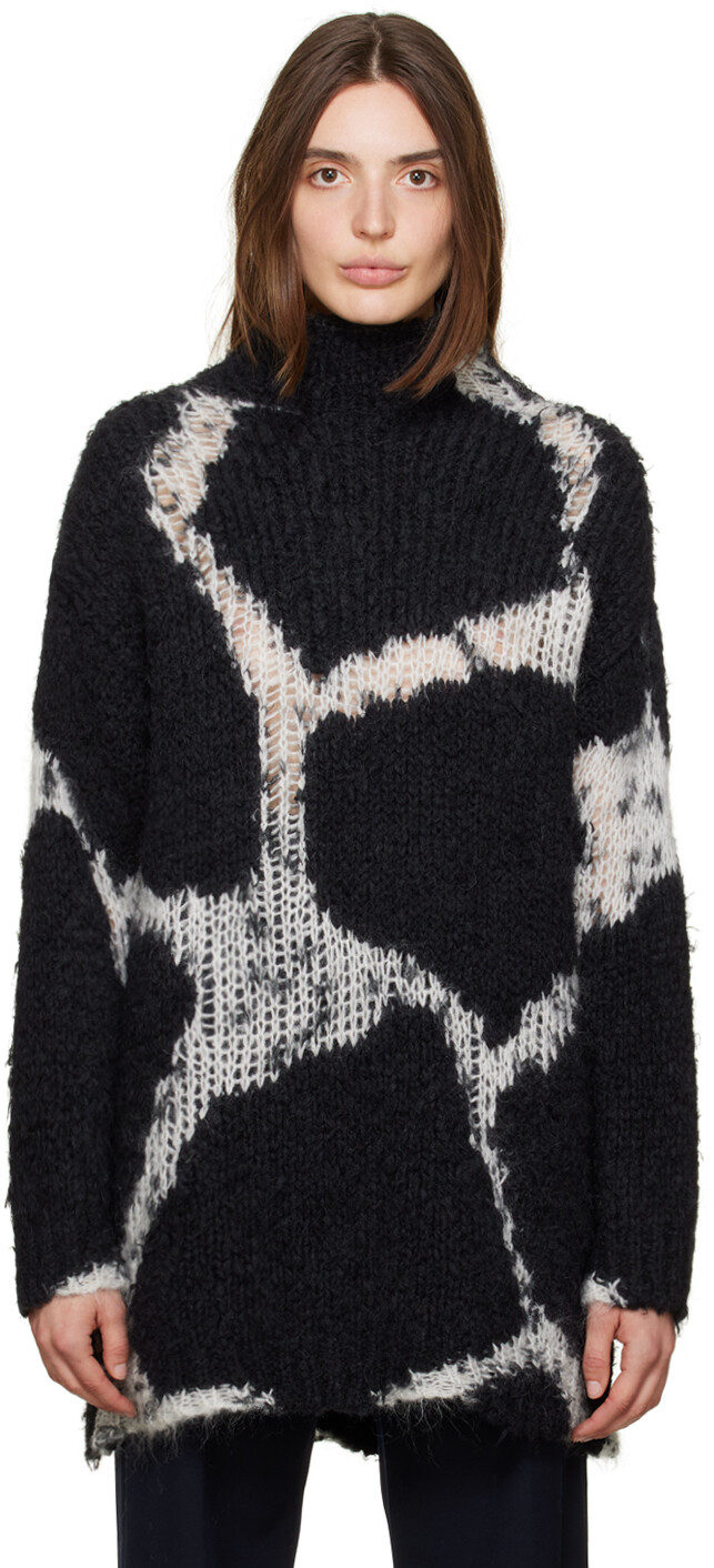 

Черно-белый свитер с воротником-стойкой Dries Van Noten, Черный