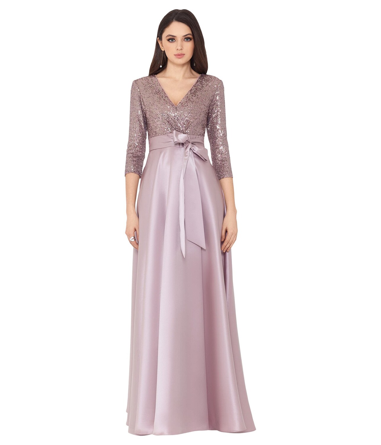 

Платье XSCAPE, 3/4 Sleeve Sequin Top Stain Ballgown