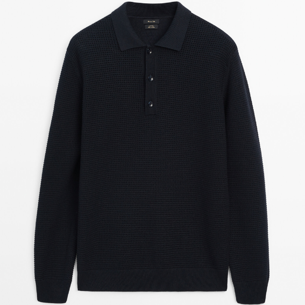 Свитер-поло Massimo Dutti Textured Knit Polo Collar, темно-синий свитер massimo dutti wide placket бледная охра