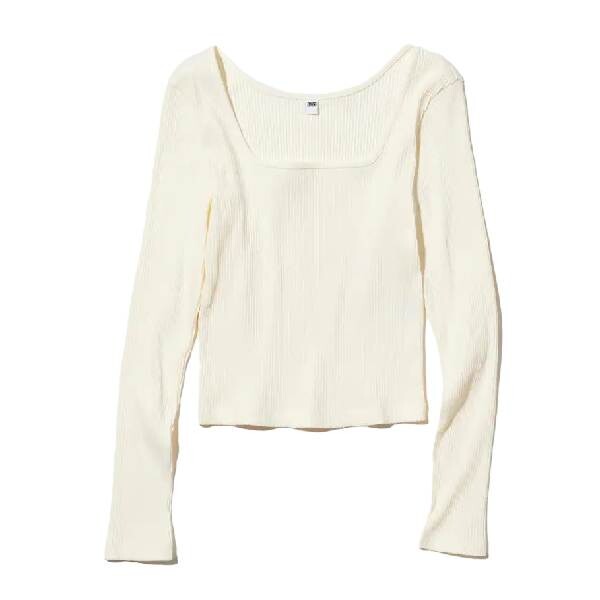 

Футболка Uniqlo Ribbed Cropped Square Neck, кремовый