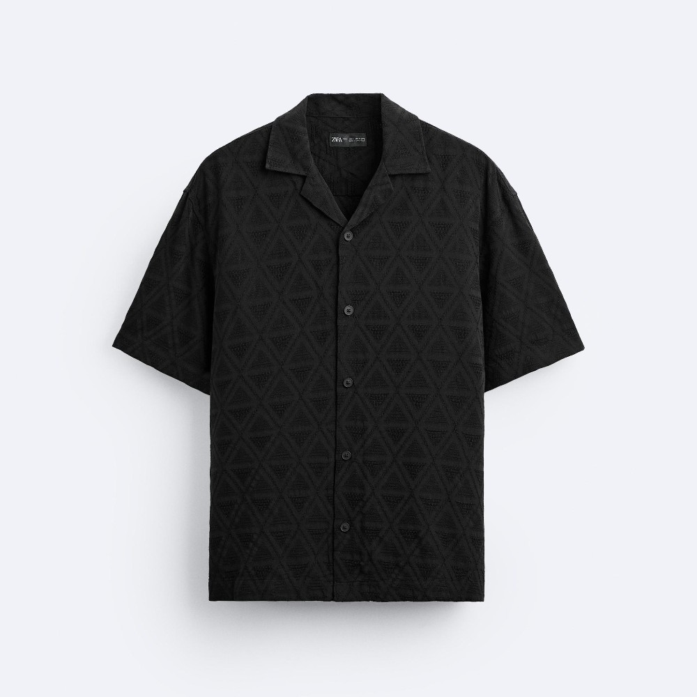 Рубашка Zara Geometric Jacquard, черный рубашка zara jacquard knit черный