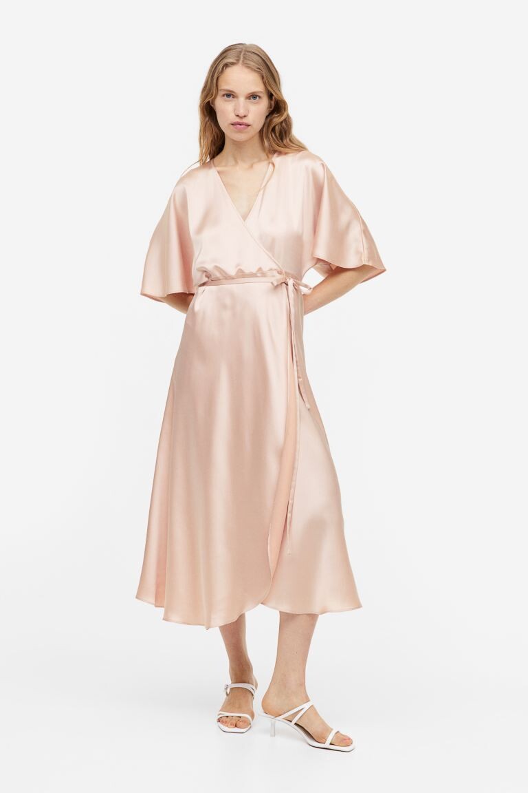 

Атласное платье с запахом H&M, светло-розовый