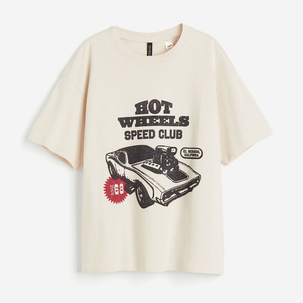 

Футболка H&M Oversized Printed Hot Wheels, светло-бежевый