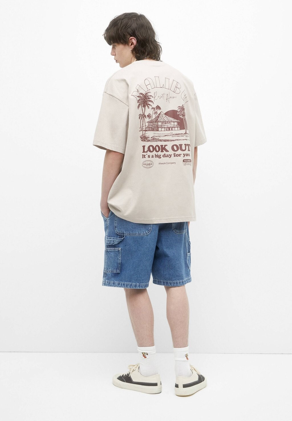 

Футболка с принтом PULL&BEAR, песочный, Бежевый