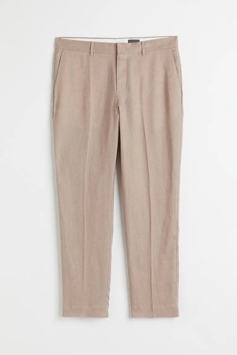 цена Брюки H&M Slim Fit Linen Suit, бежевый