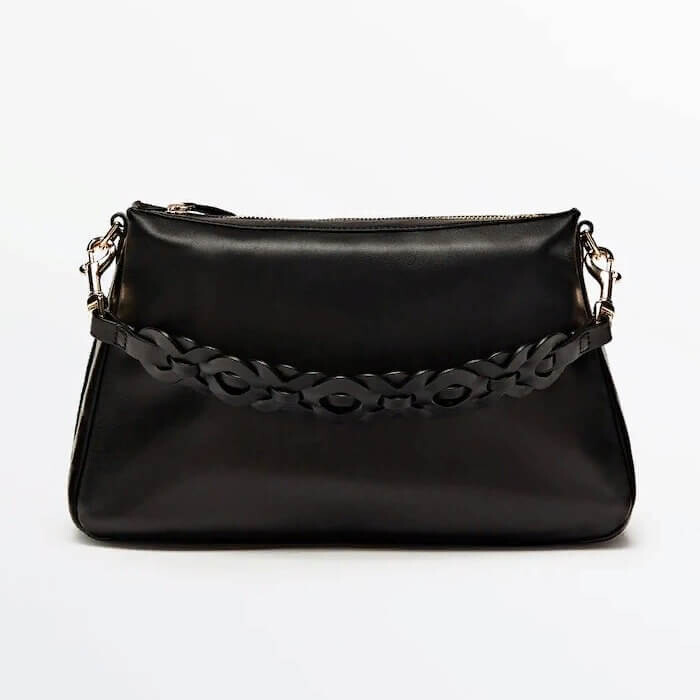 

Сумка с плетеной ручкой Massimo Dutti Leather, черный