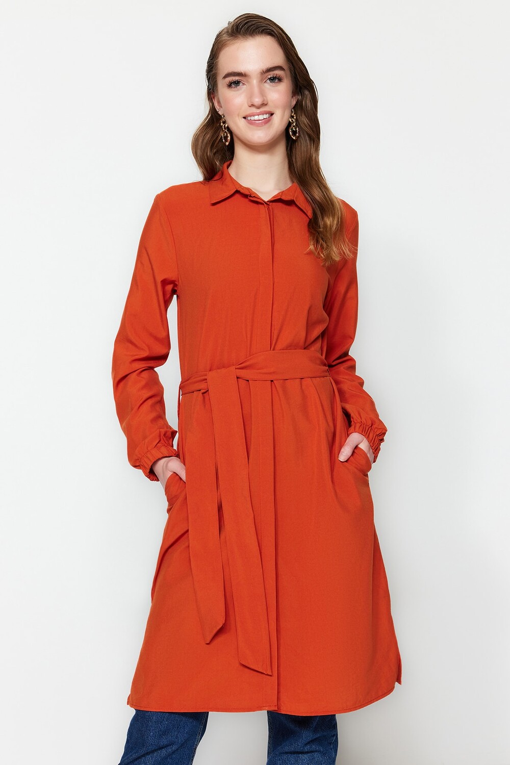 

Рубашка - Коричневая - Классический крой Trendyol Modest, коричневый