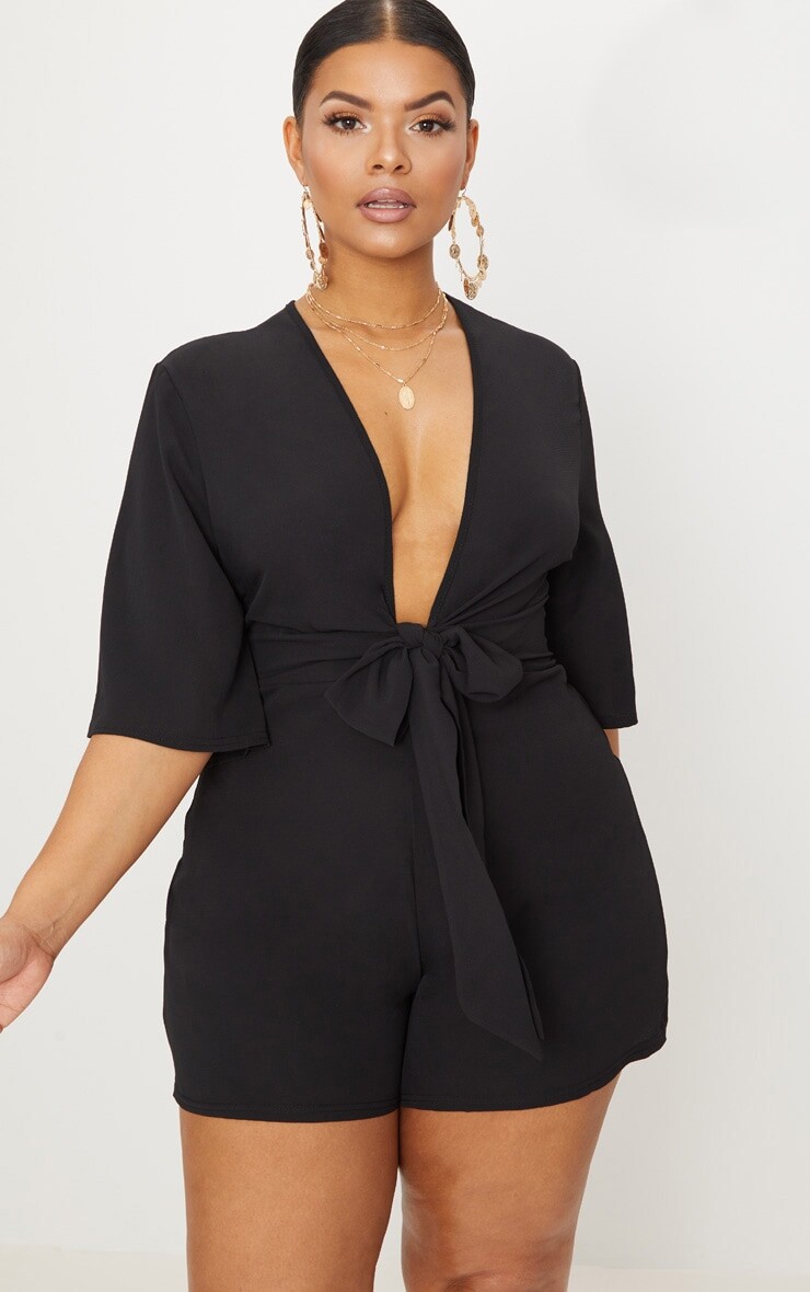 

PrettyLittleThing Комбинезон Plus с черной завязкой на талии