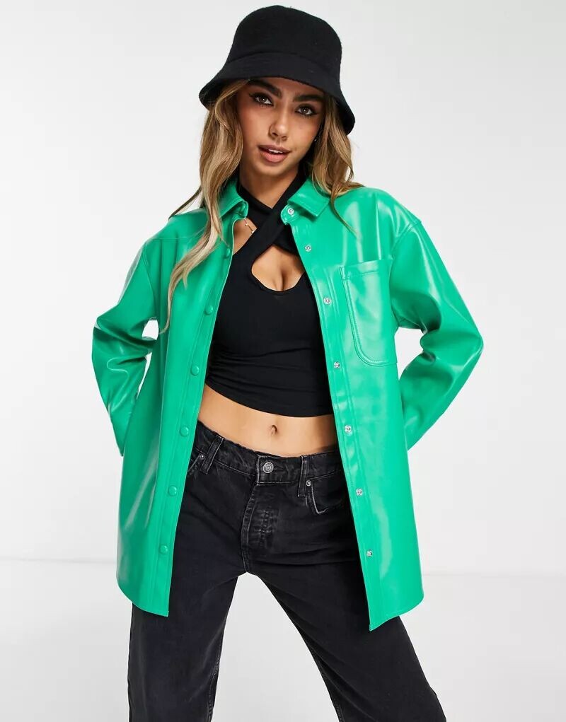 

Зеленая рубашка оверсайз из искусственной кожи Miss Selfridge
