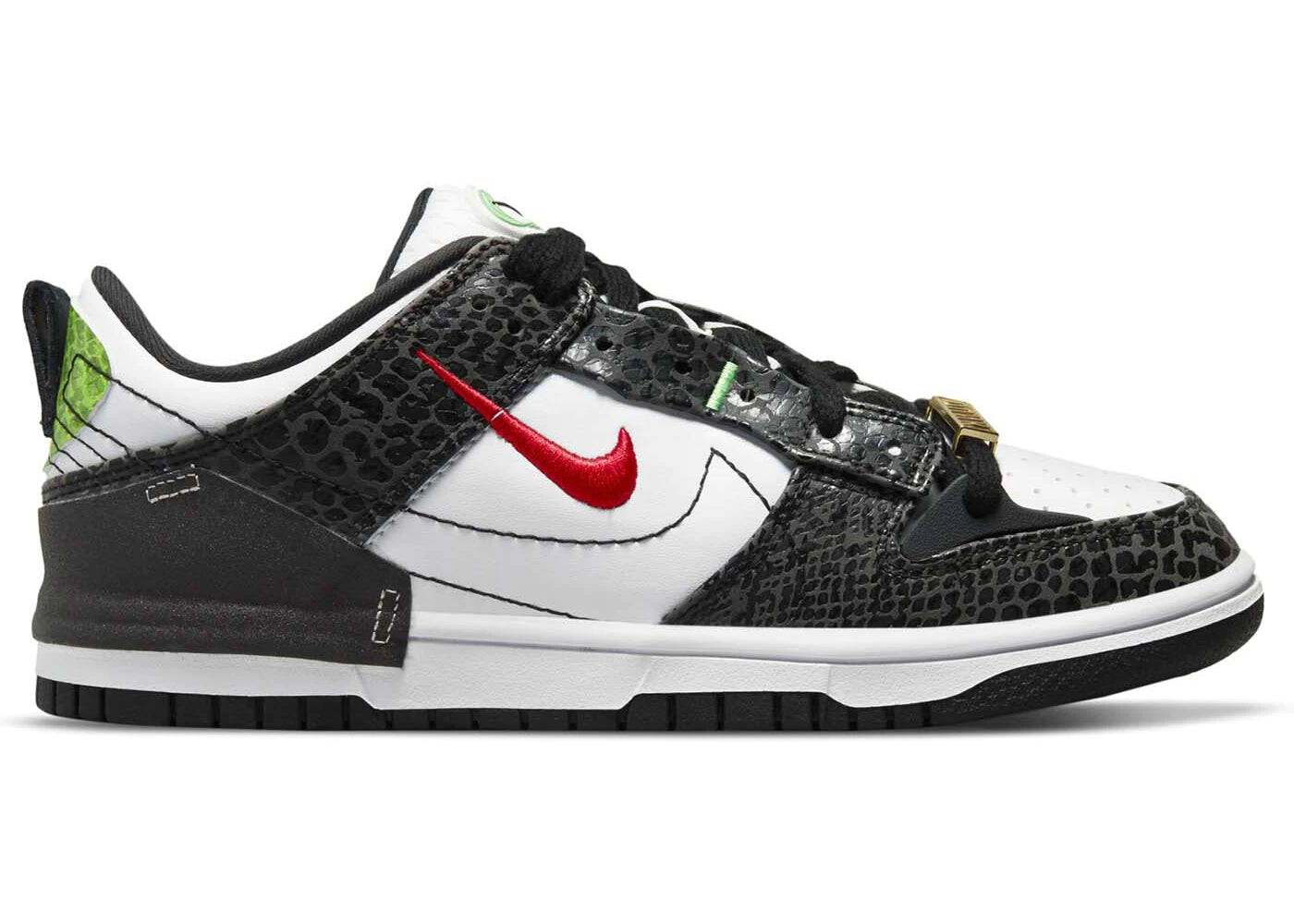 

Кроссовки женские Nike Dunk Low Disrupt 2 Just Do It Snakeskin, черный / белый / зеленый