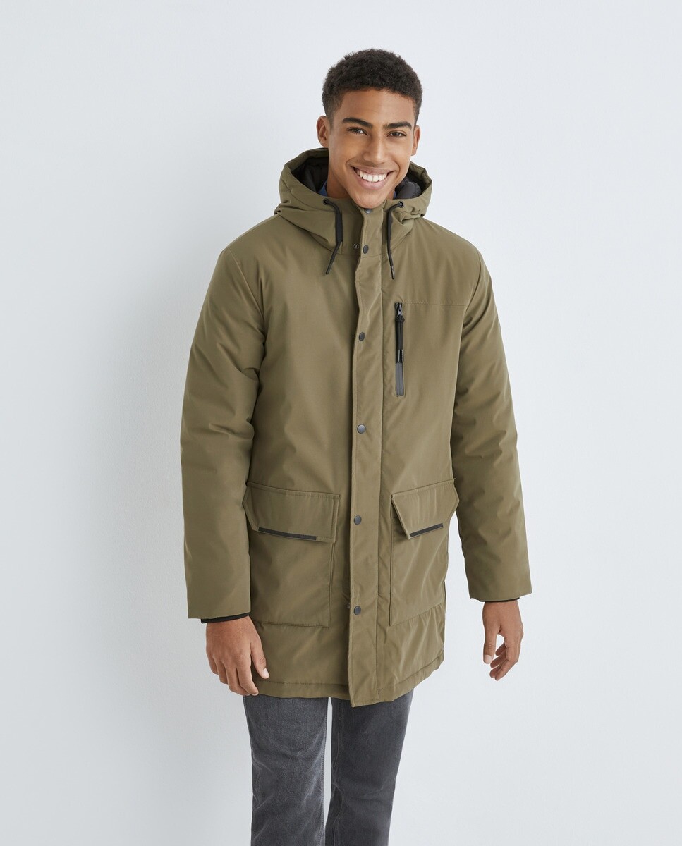 

Мужская однотонная парка с капюшоном Esprit, каки