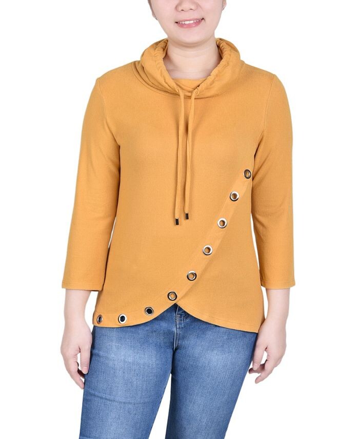 

Миниатюрный топ с рукавами 3/4 и люверсами по краю NY Collection, желтый