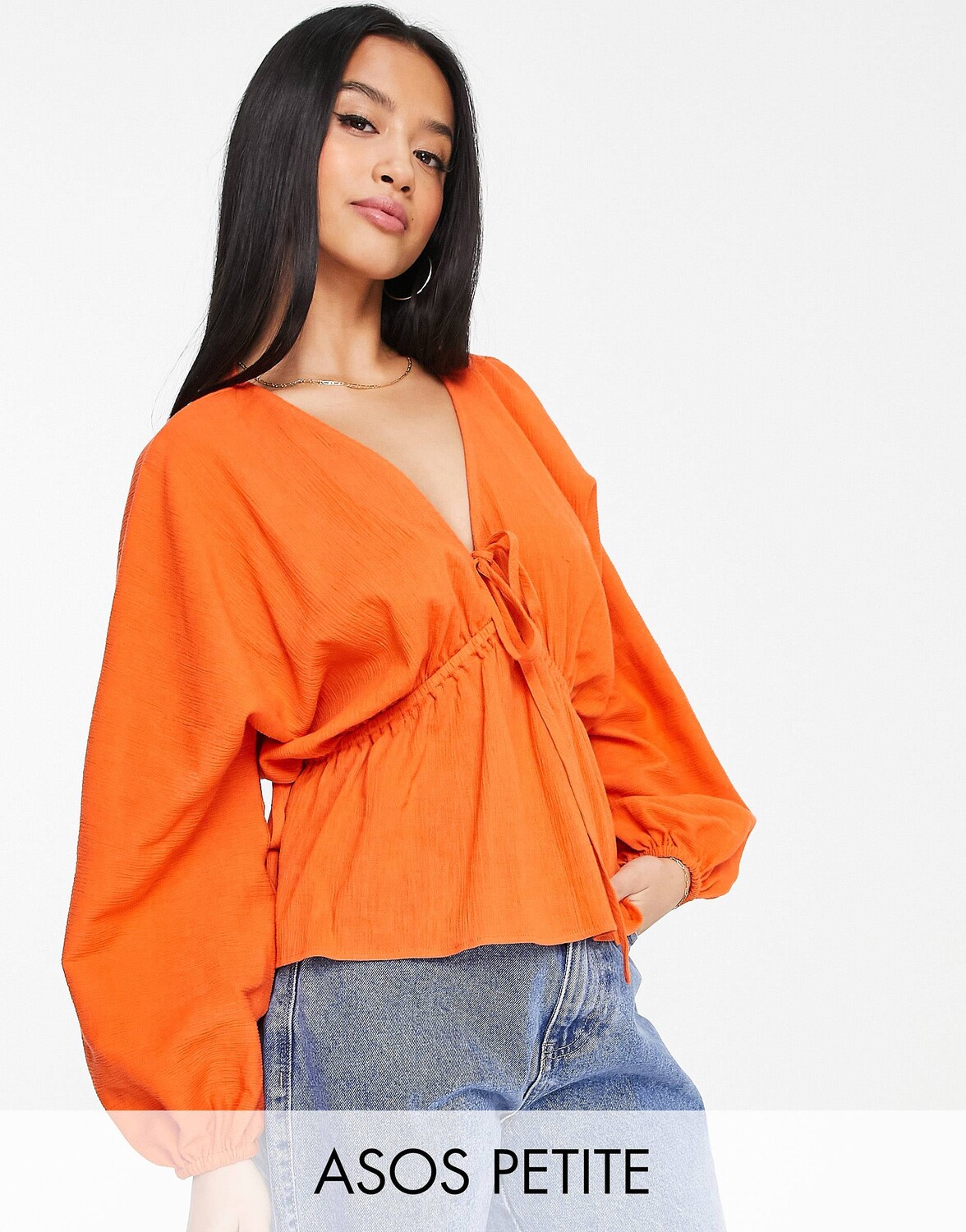 

Оранжевый топ из жатой ткани с завязками по бокам ASOS DESIGN Petite