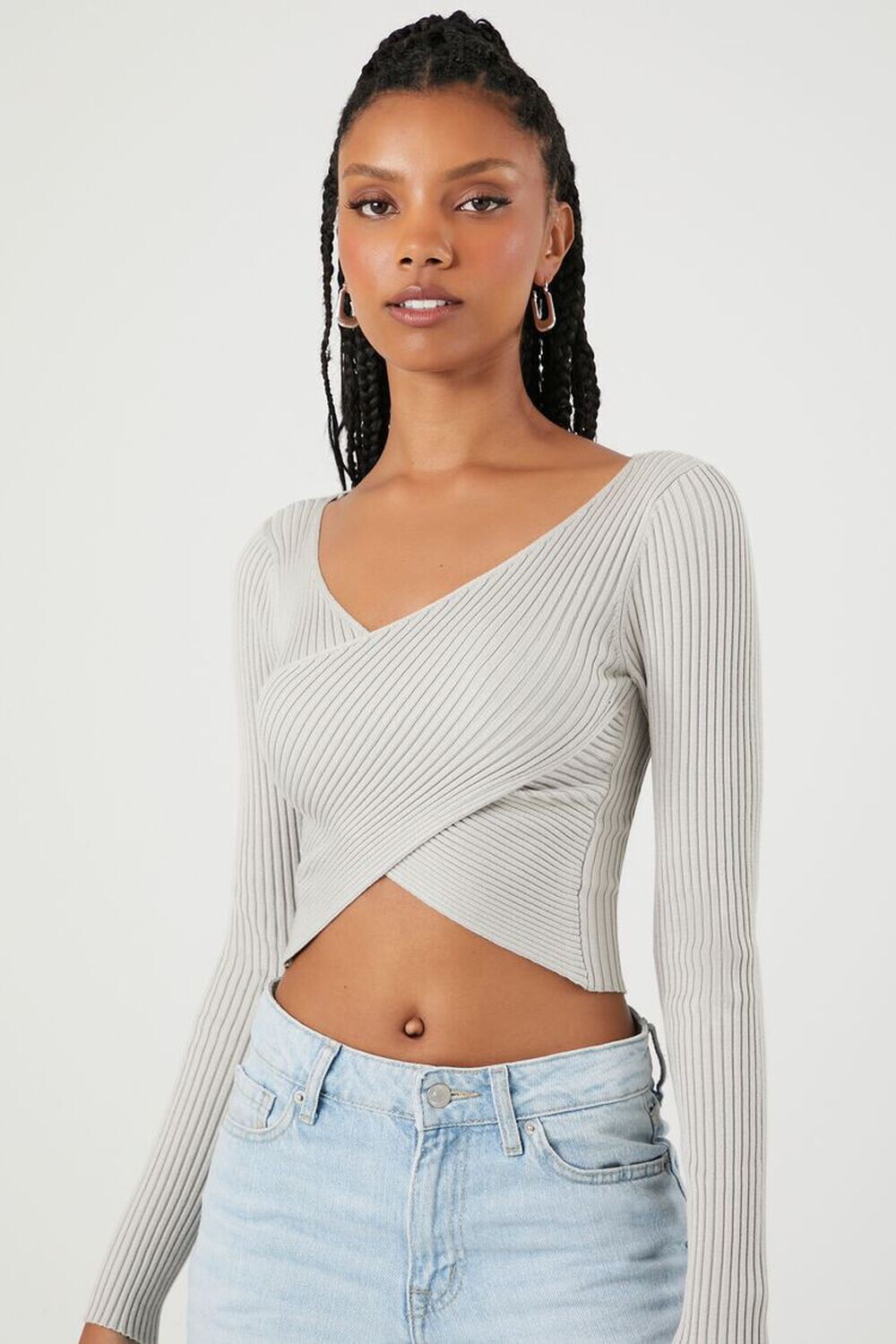 

Укороченный топ-свитер-перекресток Forever 21, серебряный, Серый