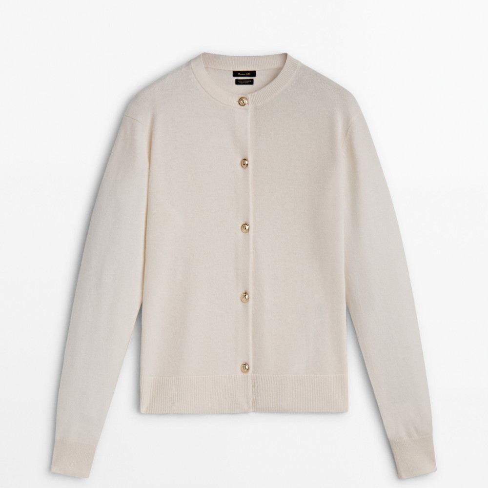 Кардиган Massimo Dutti Wool Blend With Buttons, кремовый пальто massimo dutti wool blend coat with shirt collar хаки