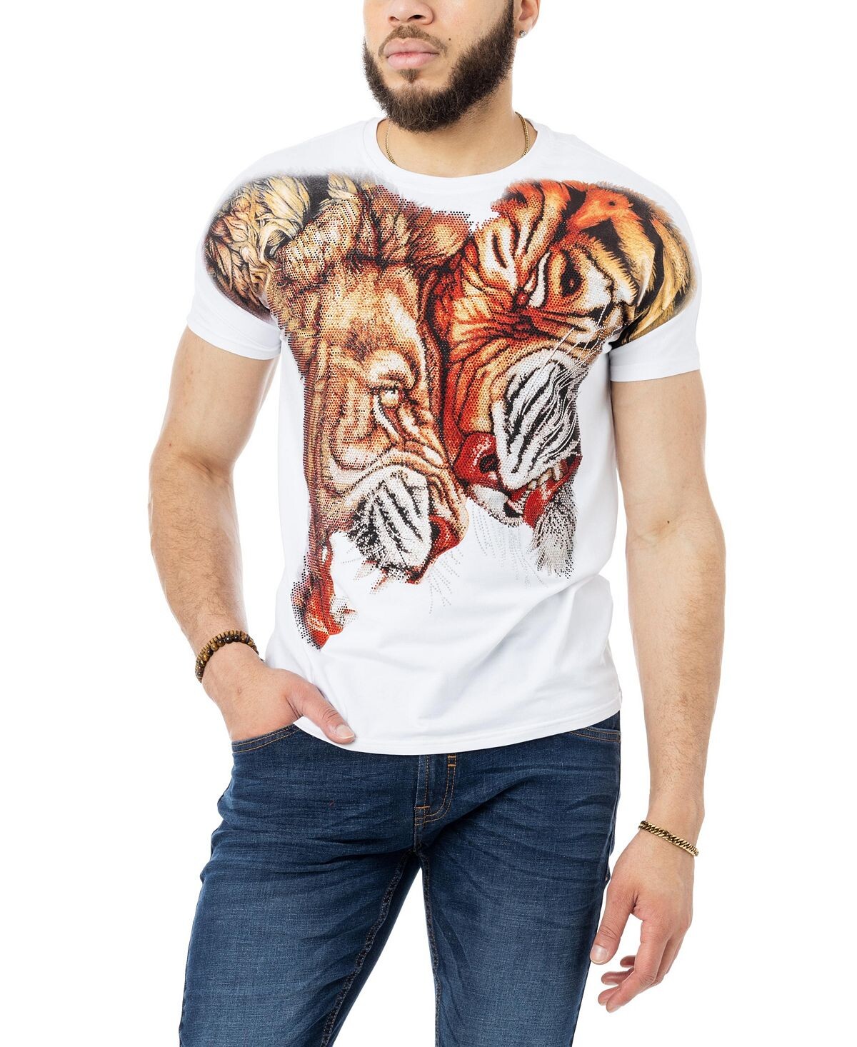 

Мужская футболка duel tiger со стразами X-Ray, белый