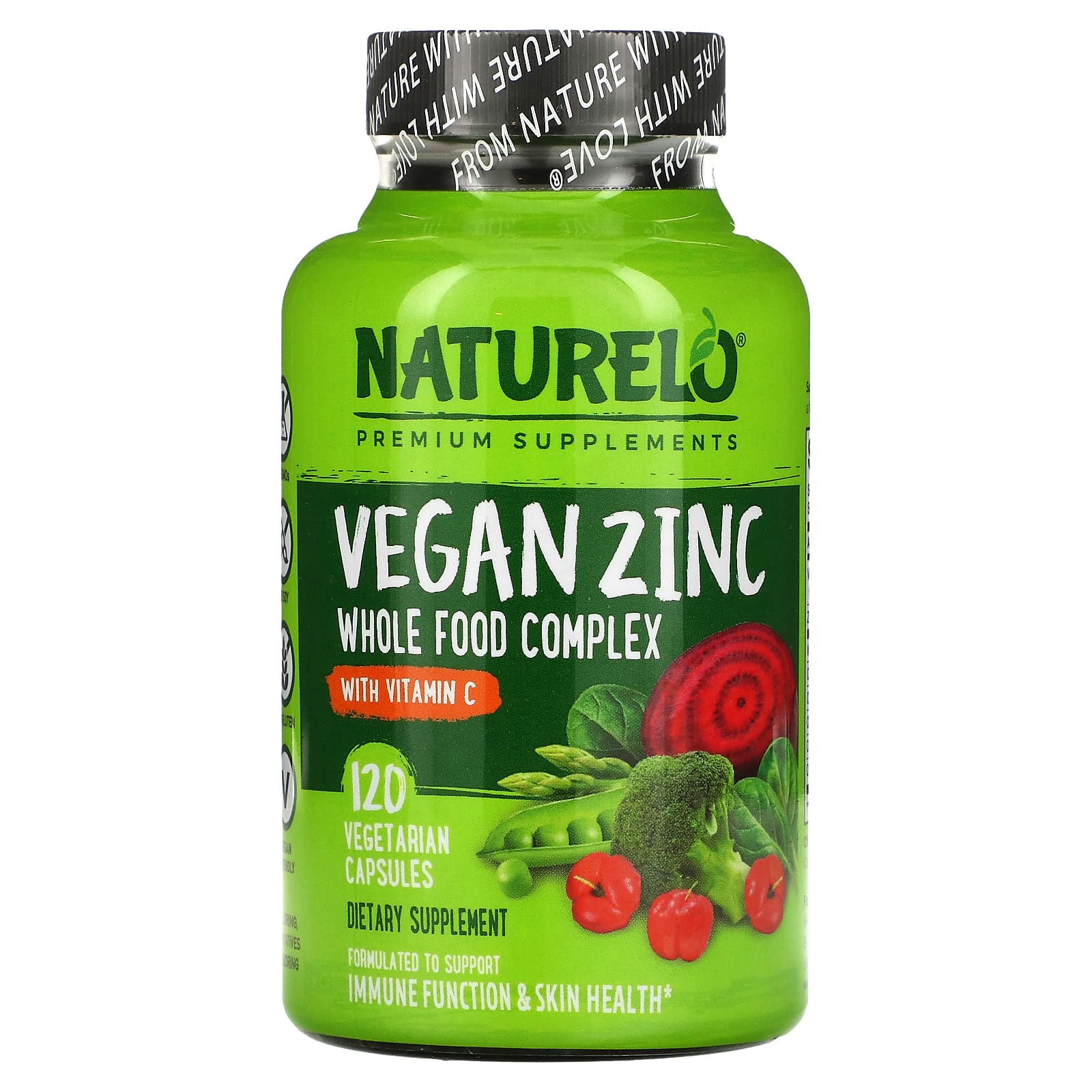 Веганский Цинк NATURELO с витамином C, 120 вегетарианских капсул naturelo железо с витамином c 90 вегетарианских капсул