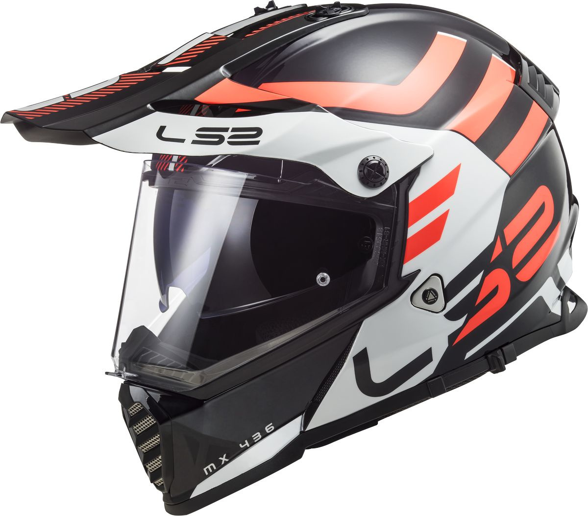 Шлем LS2 MX436 Pioneer Evo Adventurer для мотокросса, черно-бело-оранжевый