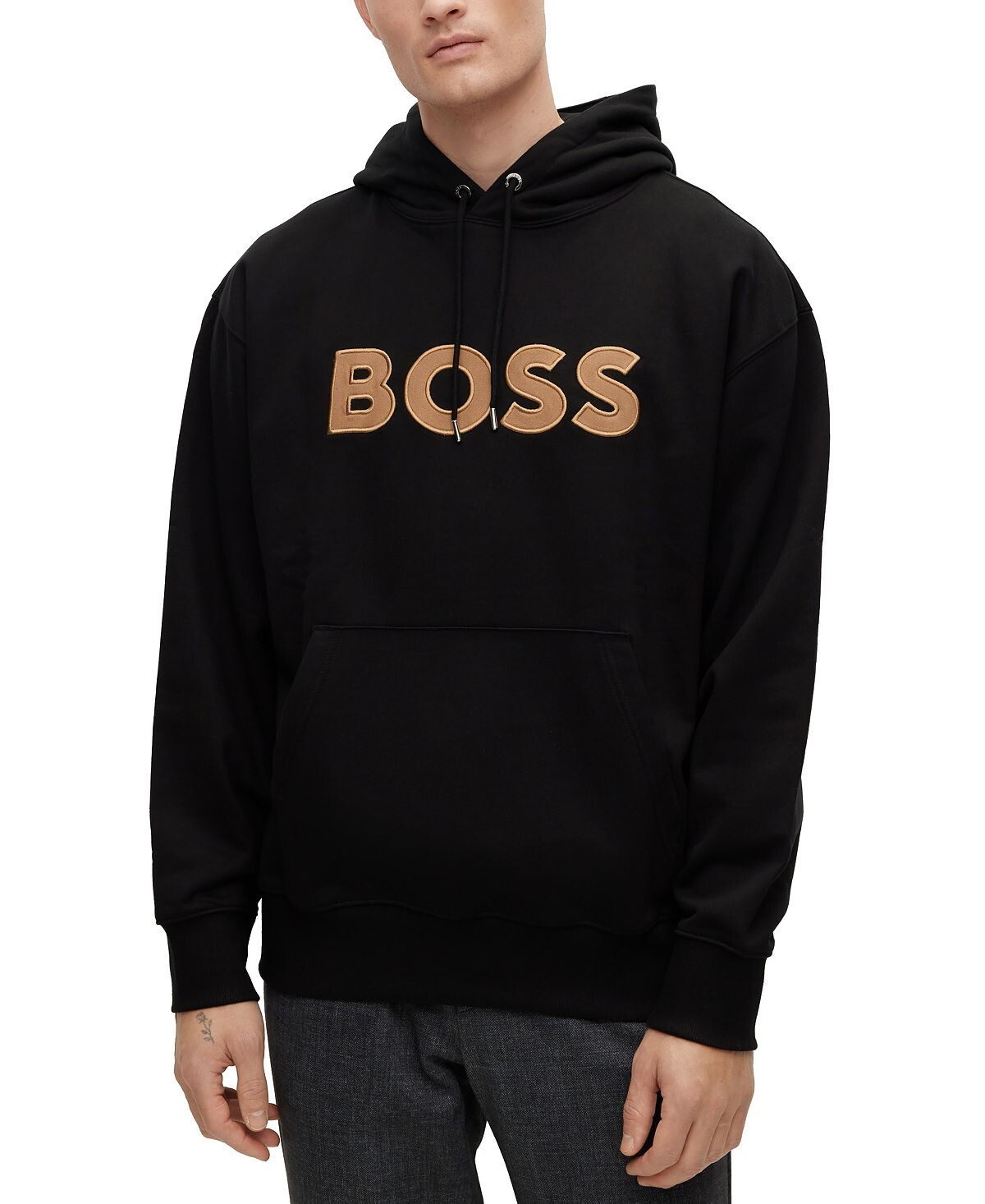 

Мужская хлопковая толстовка оверсайз boss с аппликацией с логотипом Hugo Boss, черный