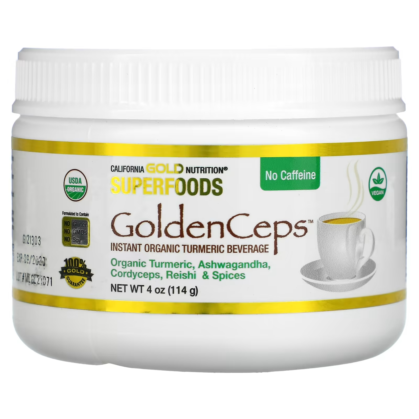 Органическая Куркума с Адаптогенами California Gold Nutrition GoldenCeps, 114 г - фото