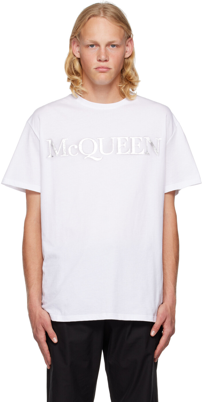 

Белая футболка с принтом Alexander McQueen, Белый