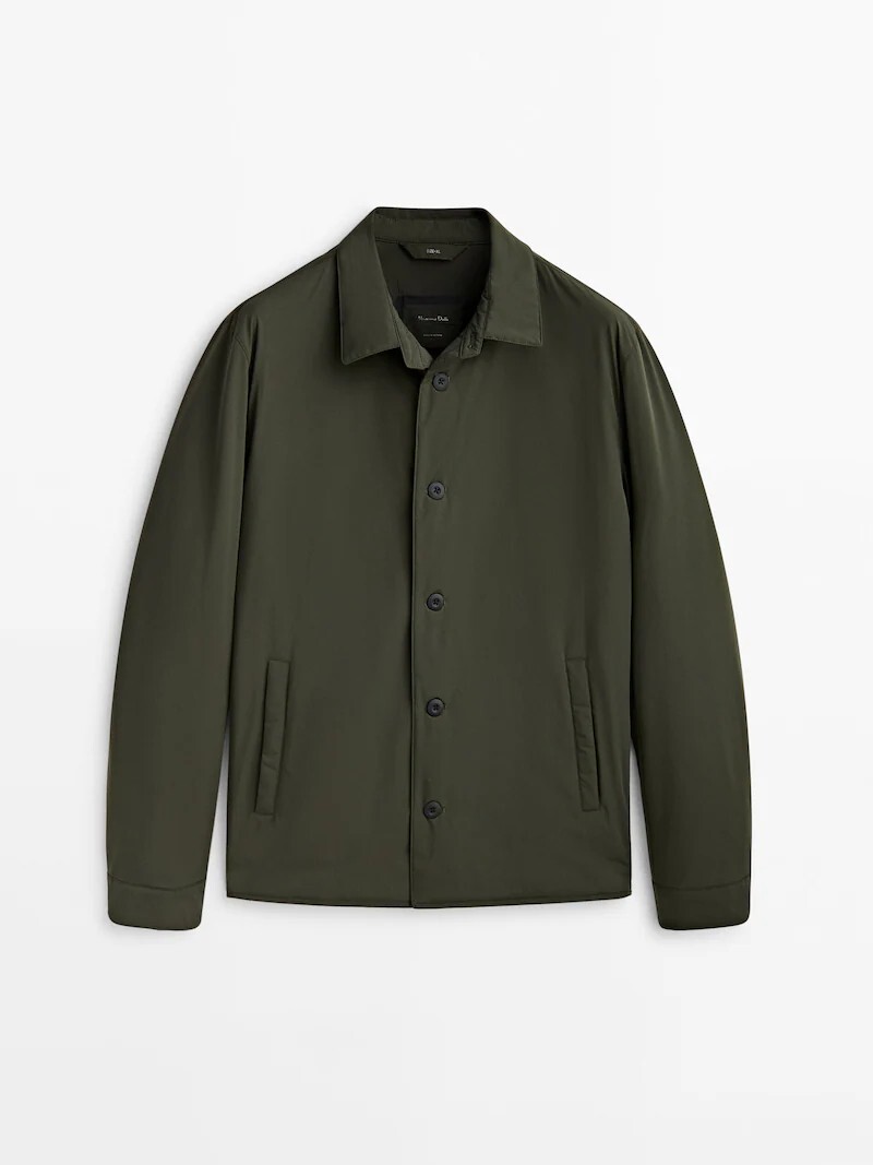 

Куртка-рубашка Massimo Dutti Ultralightweight Technical, темный хаки