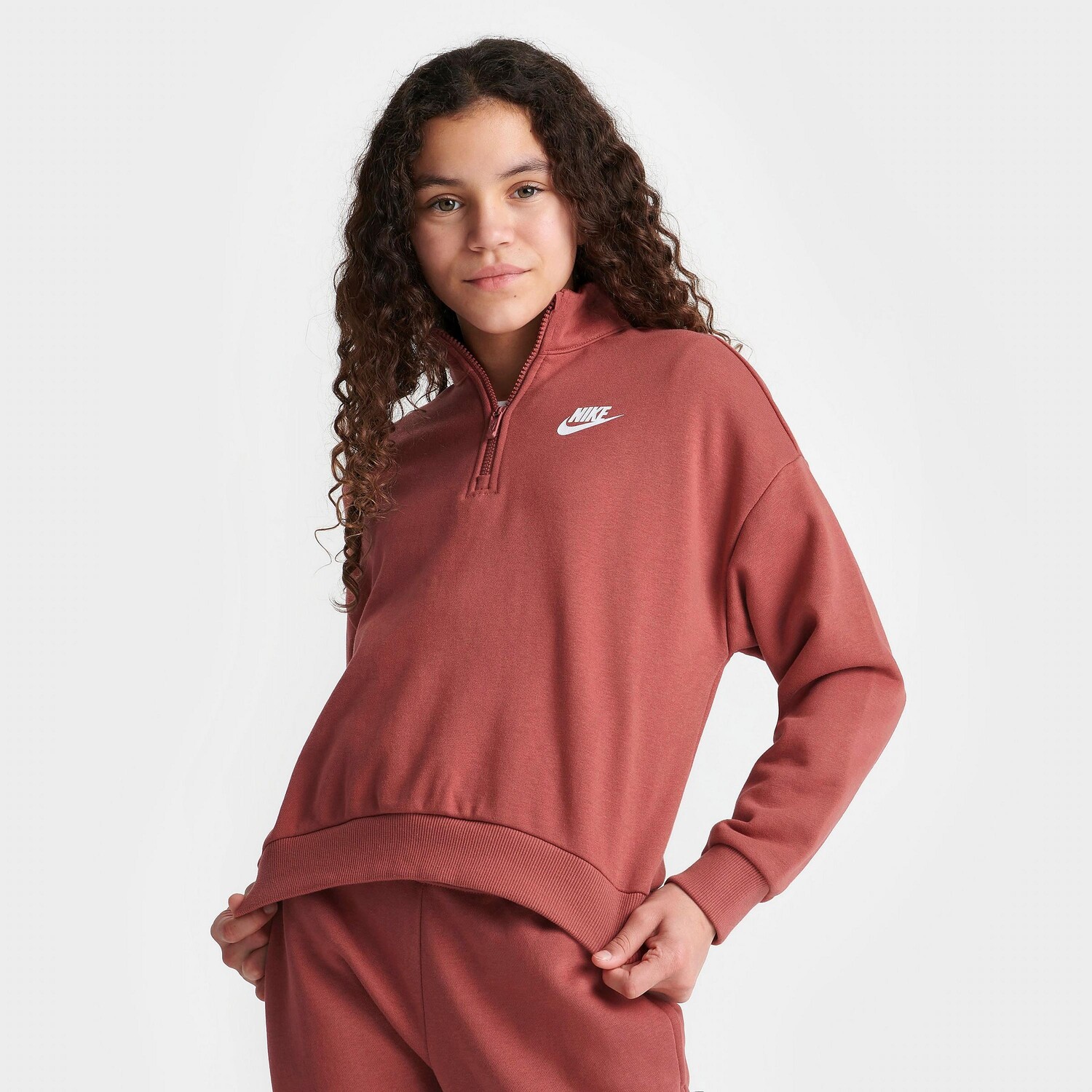

Флисовый топ с молнией на четверть Nike Sportswear Club для девочек, розовый