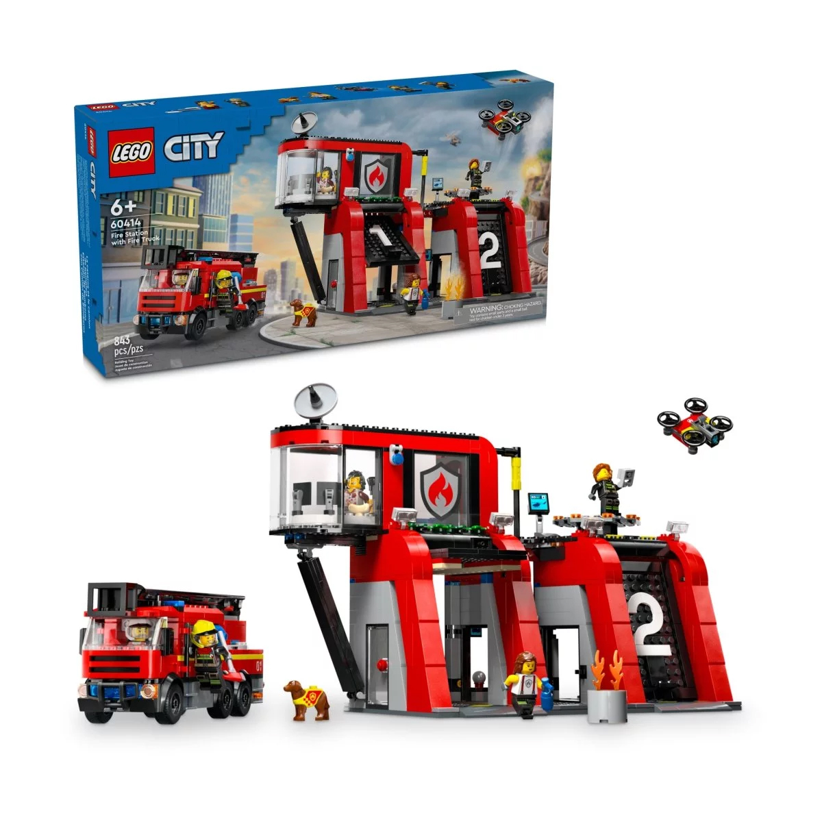 Конструктор Lego City Fire Station with Fire Truck 60414, 843 детали конструктор lego 60320 city fire station пожарная станция