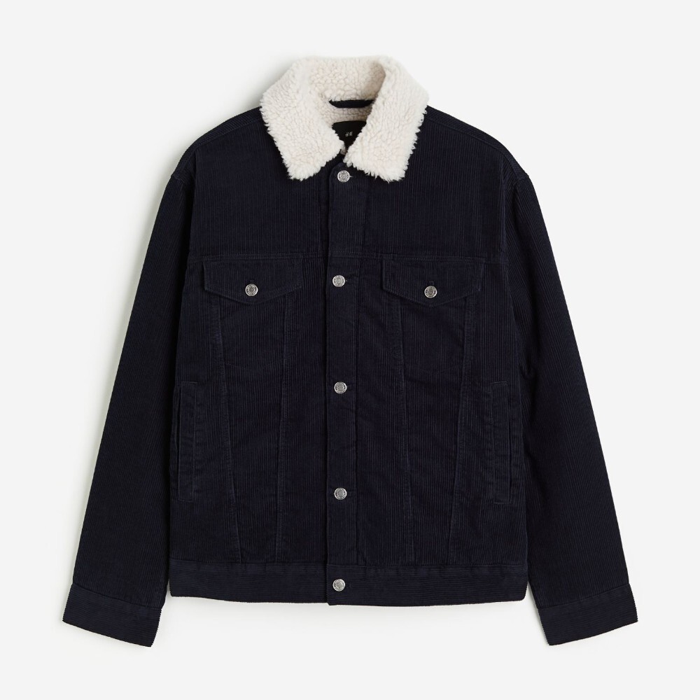 

Куртка H&M Corduroy With Teddy Bear Lining, темно-синий