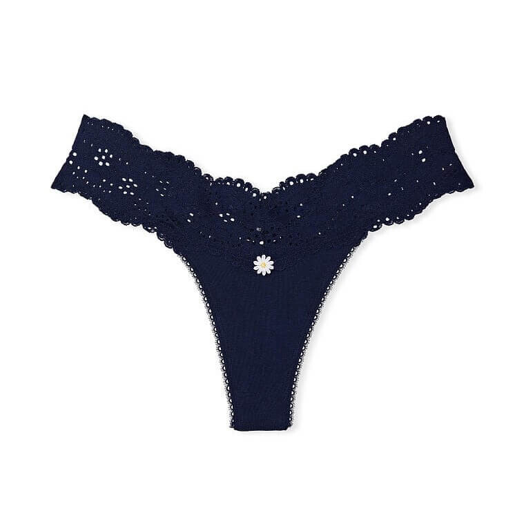 

Трусики-стринги Victoria's Secret Lace Waist Cotton, темно-синий