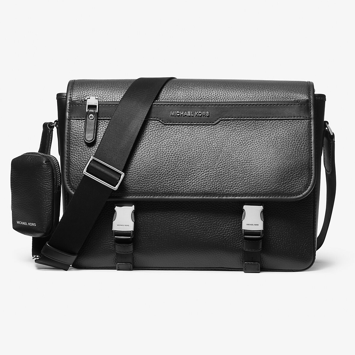 

Сумка-слинг Michael Kors Hudson Pebbled Leather Messenger with Pouch, черный