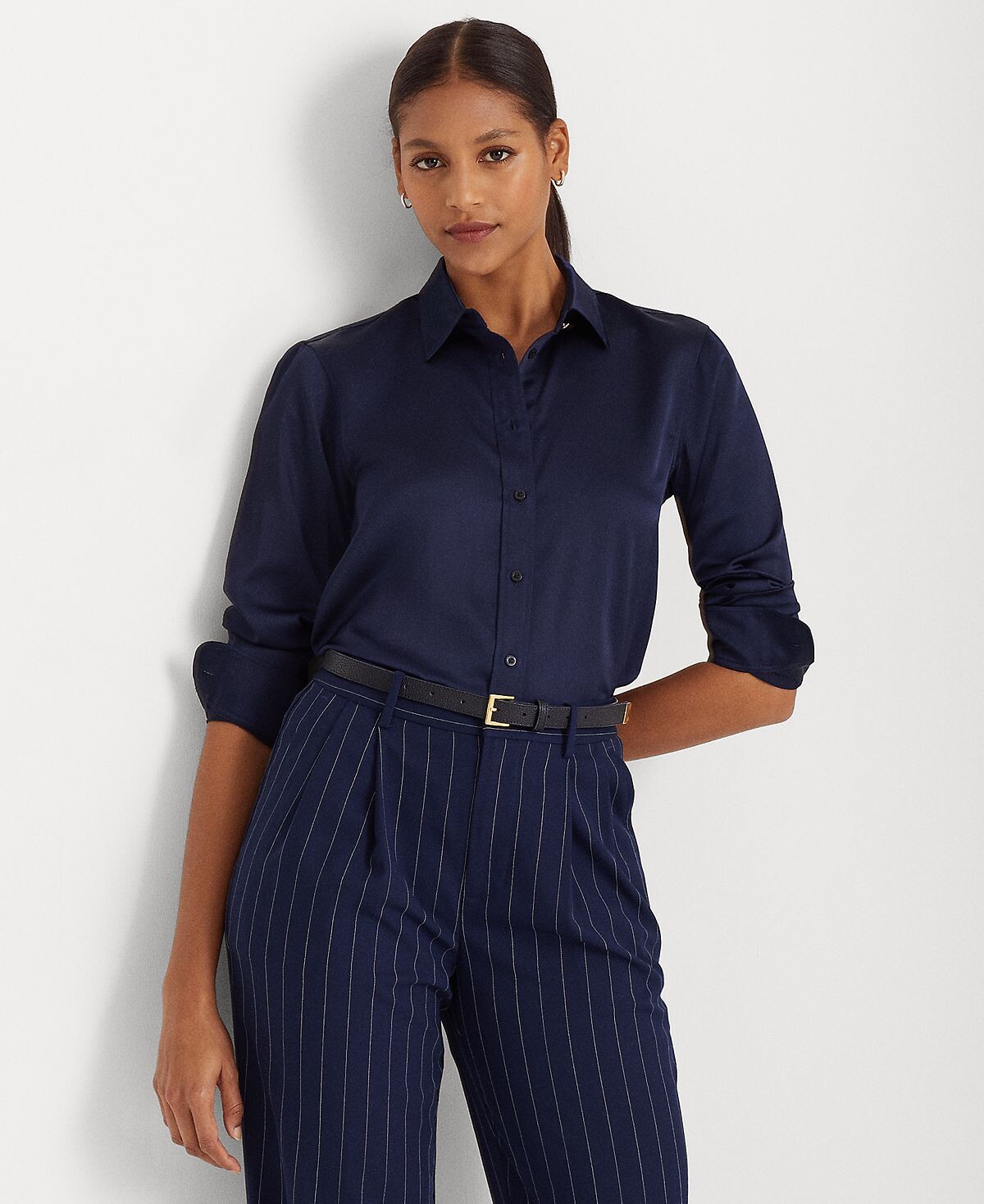 

Женская атласная рубашка из шармеза Lauren Ralph Lauren, мульти